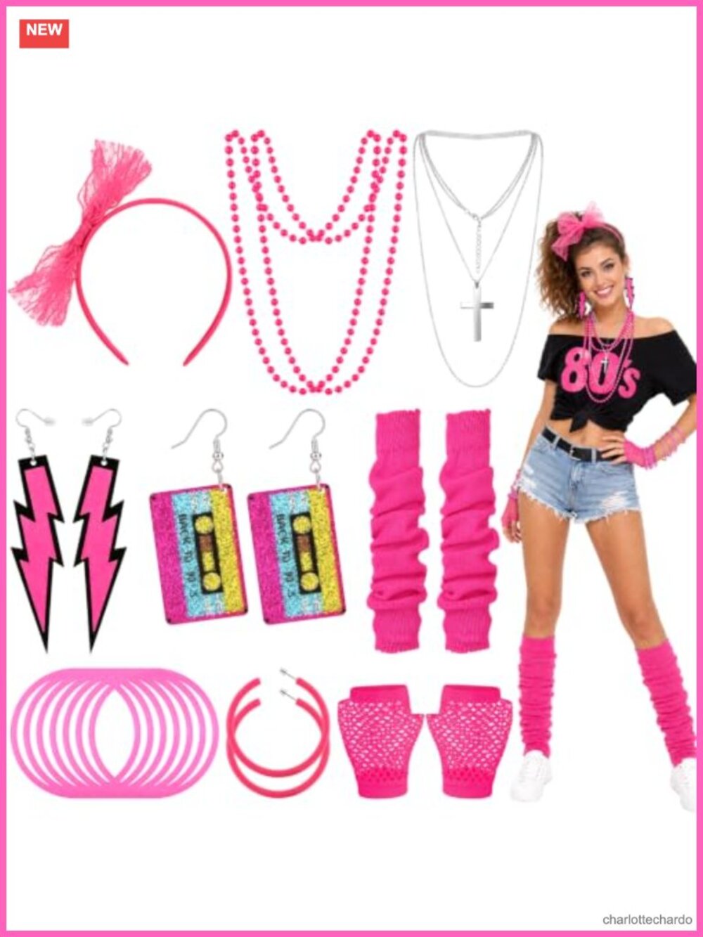 19 Pc 80s Costume Accessories Set Fishnet Gloves Leg Warmers Retro Party